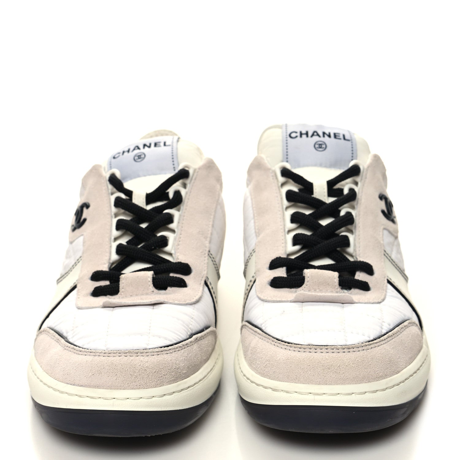 Chanel Suede Fabric Calfskin Womens CC Sneakers 39 White Light Gray 2 of 9