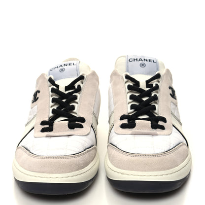 Chanel Suede Fabric Calfskin Womens CC Sneakers 39 White Light Gray 2 of 9