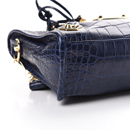 Balenciaga Calfskin Crocodile Embossed Gold Metallic Edge Hardware S City Bleu 9 of 14