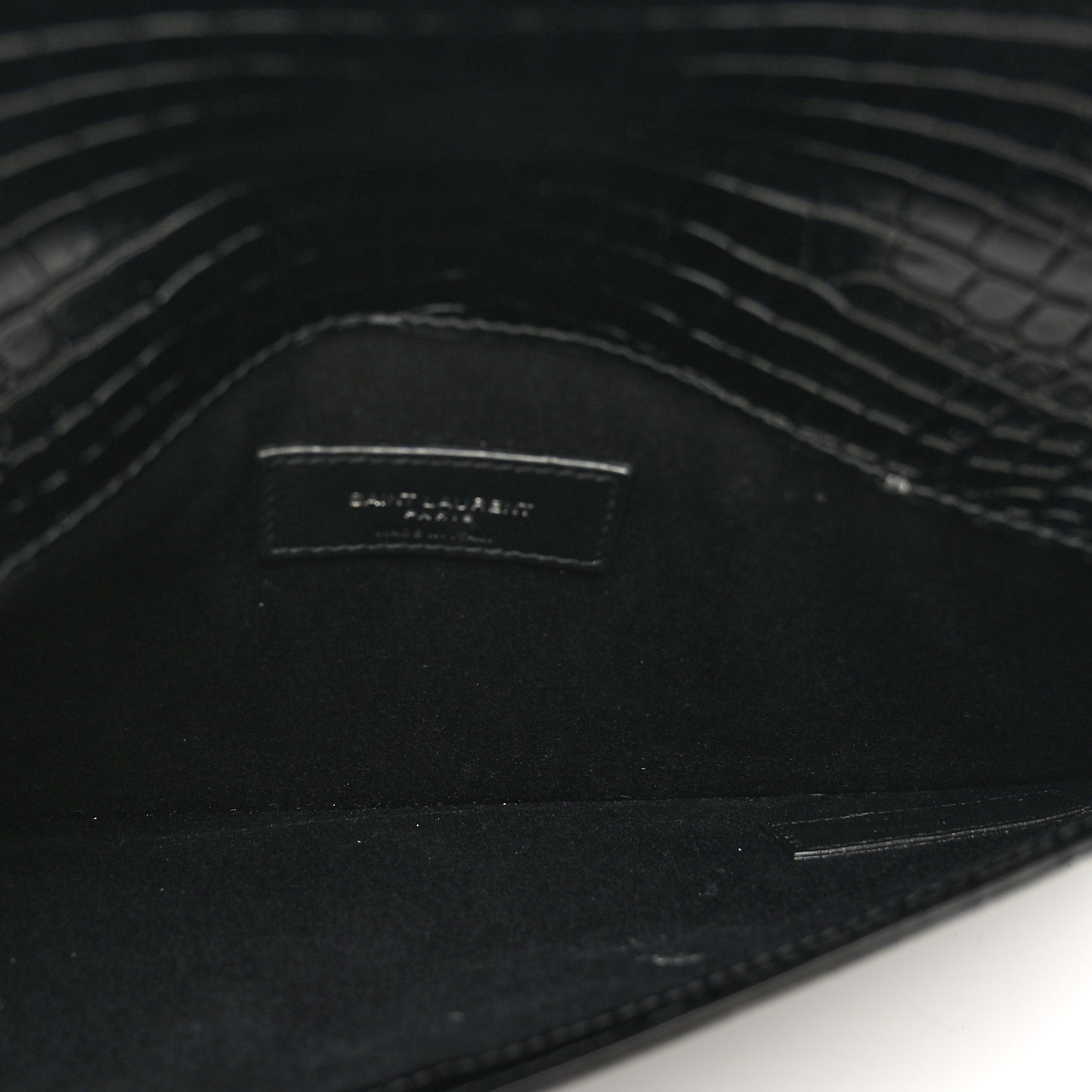 Calfskin Crocodile Embossed Uptown Monogram Clutch Black