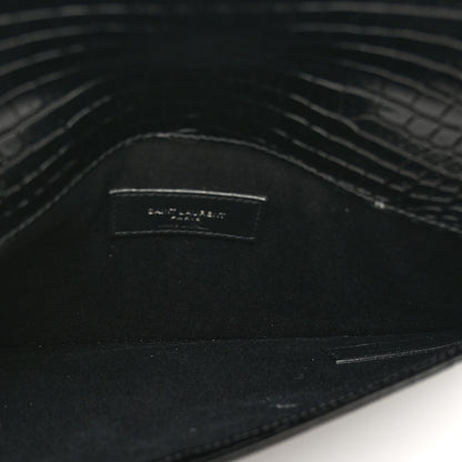 Saint Laurent Calfskin Crocodile Embossed Uptown Monogram Clutch Black 5 of 6