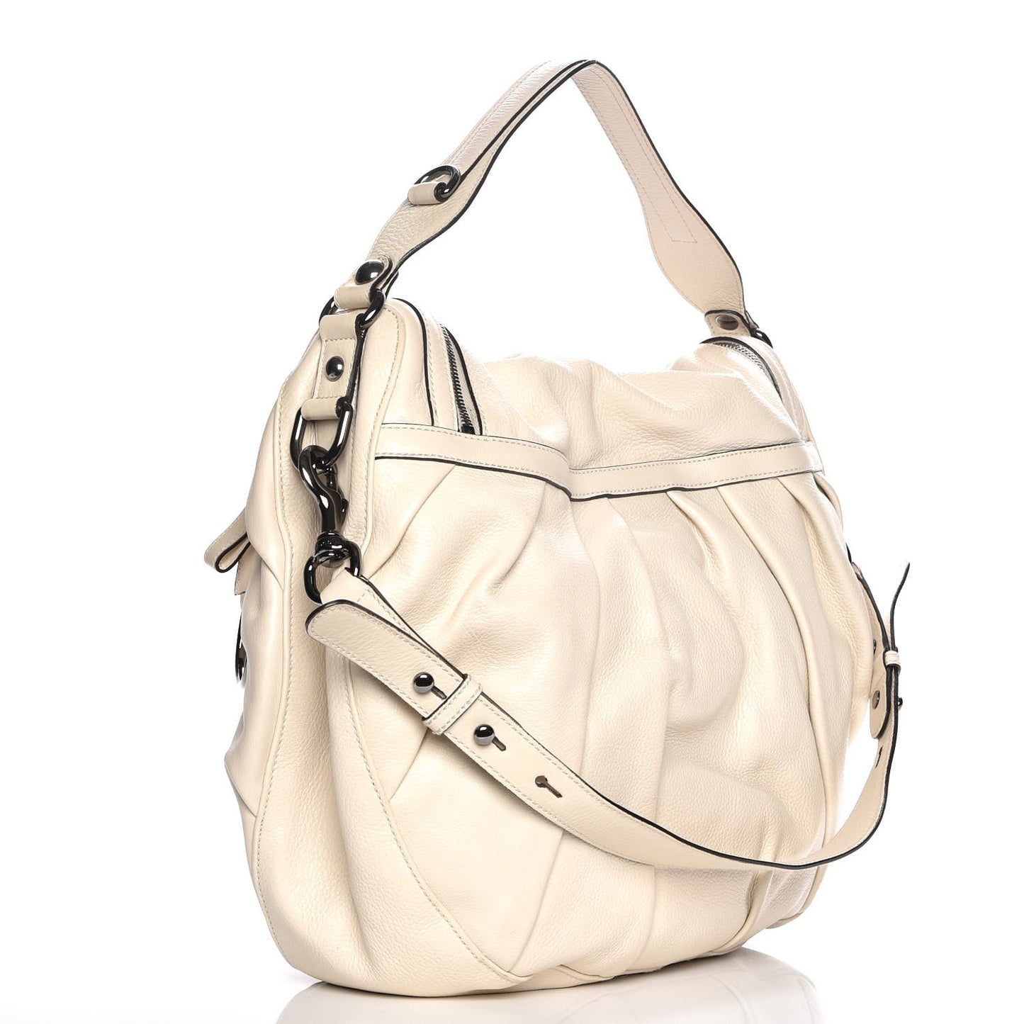 Pebbled Calfskin Medium Icon Bit Shoulder Bag Ivory