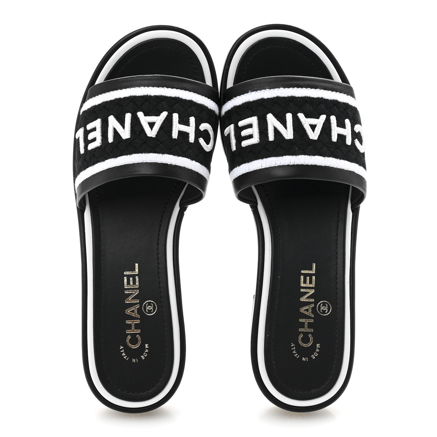 Chanel Lambskin Embroidered CC Mule Sandal 38.5 Black White 2 of 10