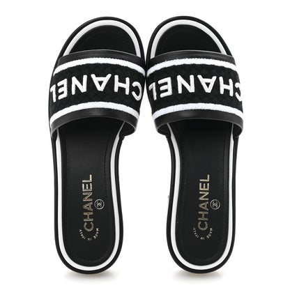 Chanel Lambskin Embroidered CC Mule Sandal 38.5 Black White 2 of 10