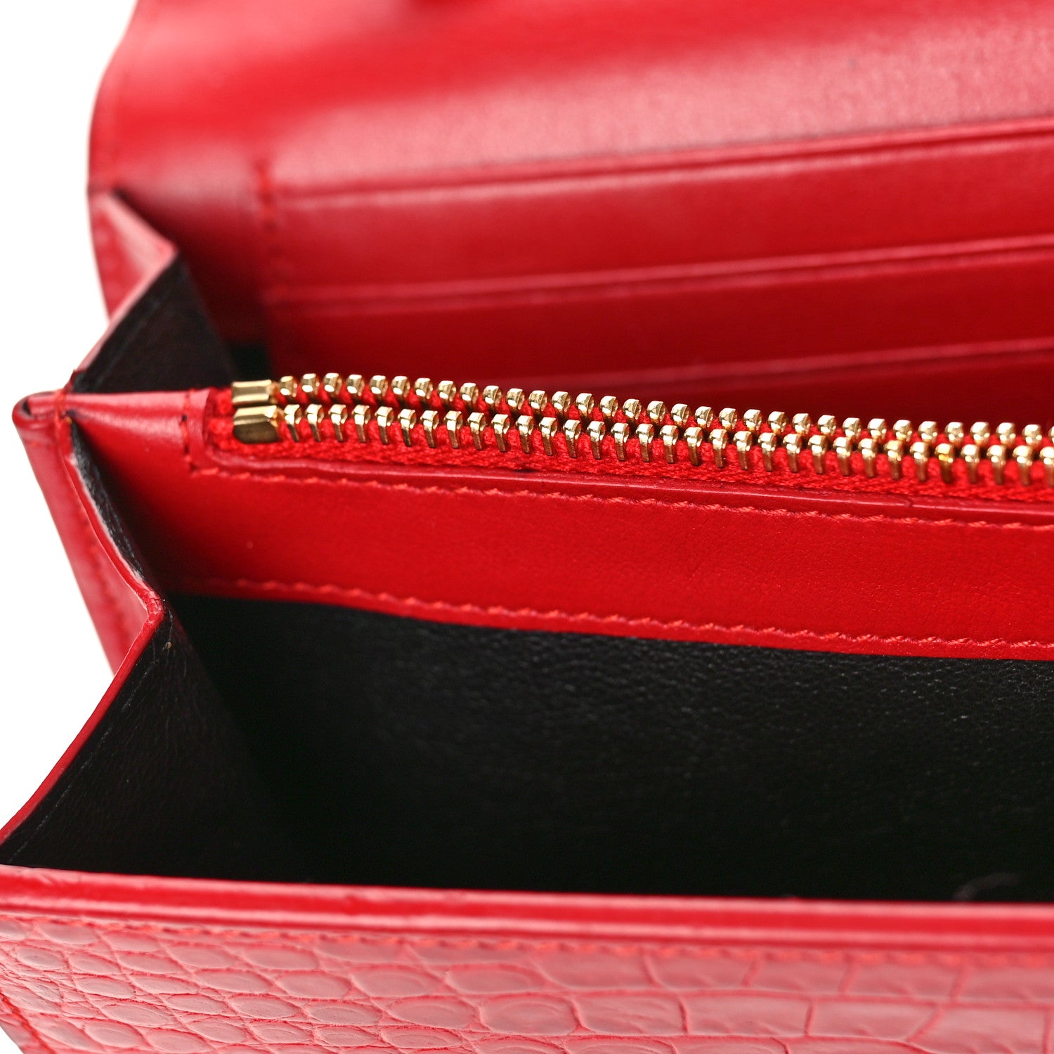 Saint Laurent Calfskin Crocodile Embossed Monogram Chain Wallet New Lipstick Red 12 of 13