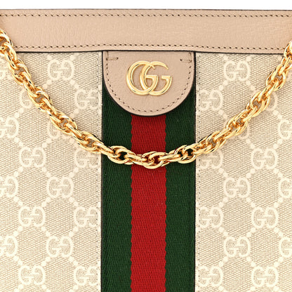 Gucci GG Supreme Monogram Textured Dollar Calfskin Web Small Ophidia Chain Shoulder Bag Beige Mystic White Oatmeal 8 of 10