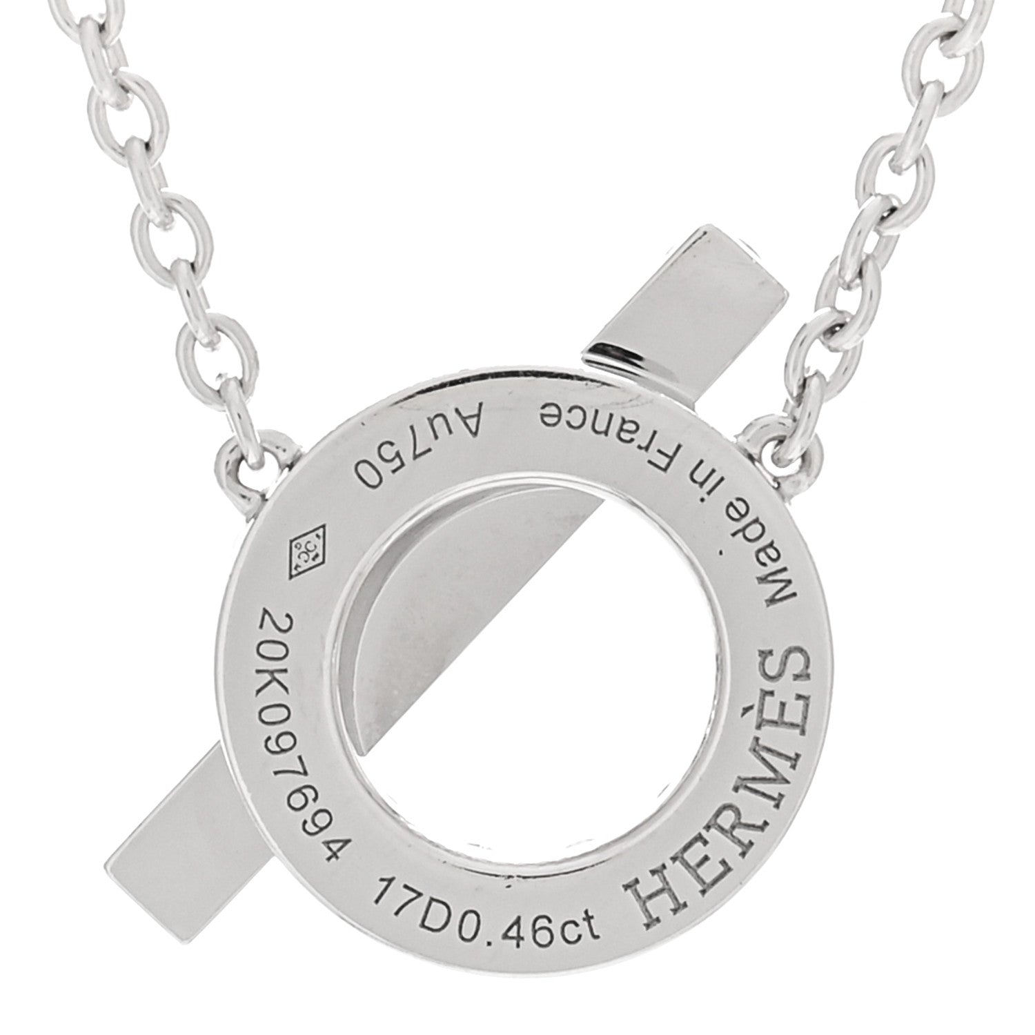 Hermes 18K White Gold Diamond Finesse Pendant Necklace 4 of 5
