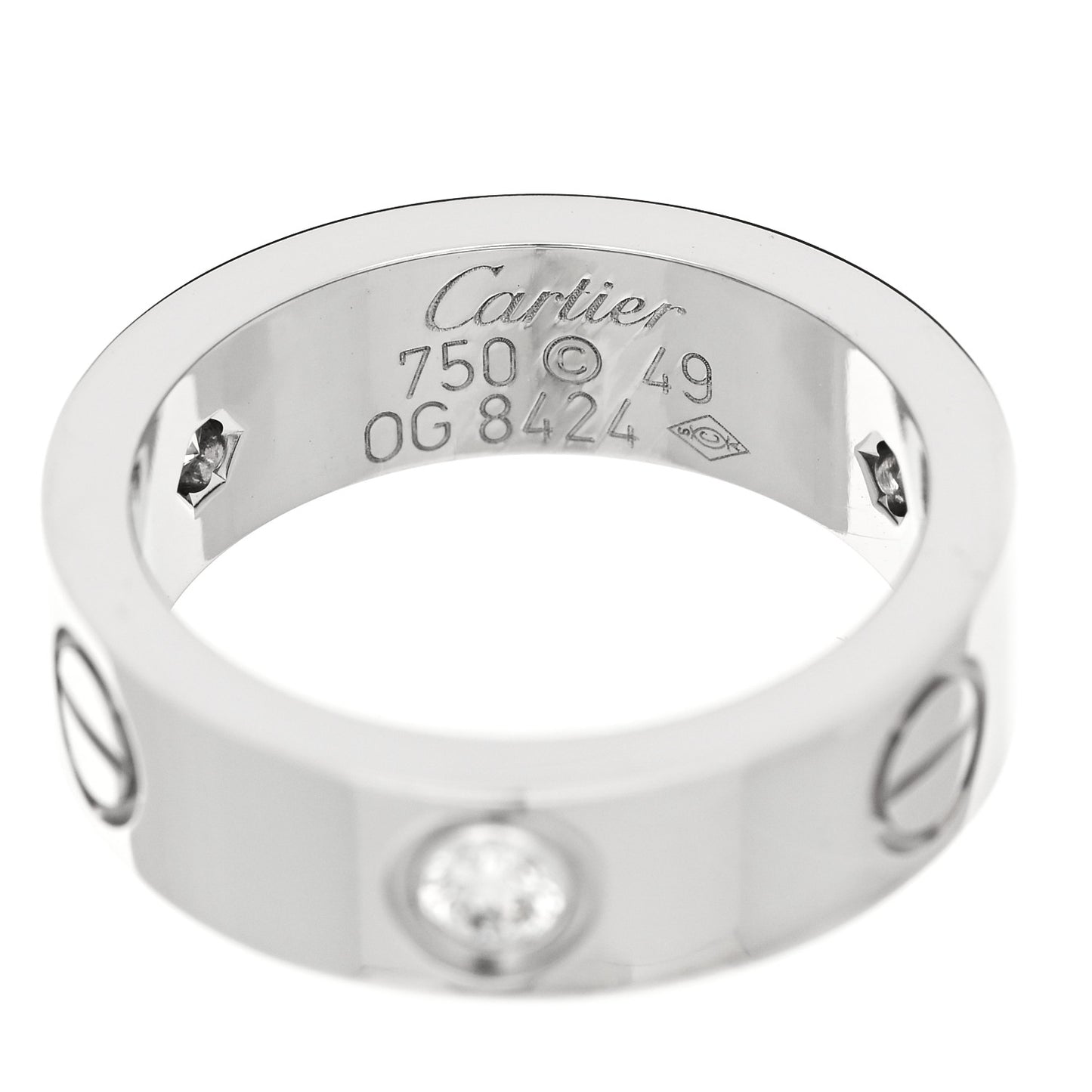 18K White Gold 3 Diamond 5.5mm LOVE Ring 49 5