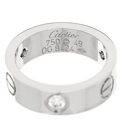 Cartier 18K White Gold 3 Diamond 5.5mm LOVE Ring 49 5 4 of 4