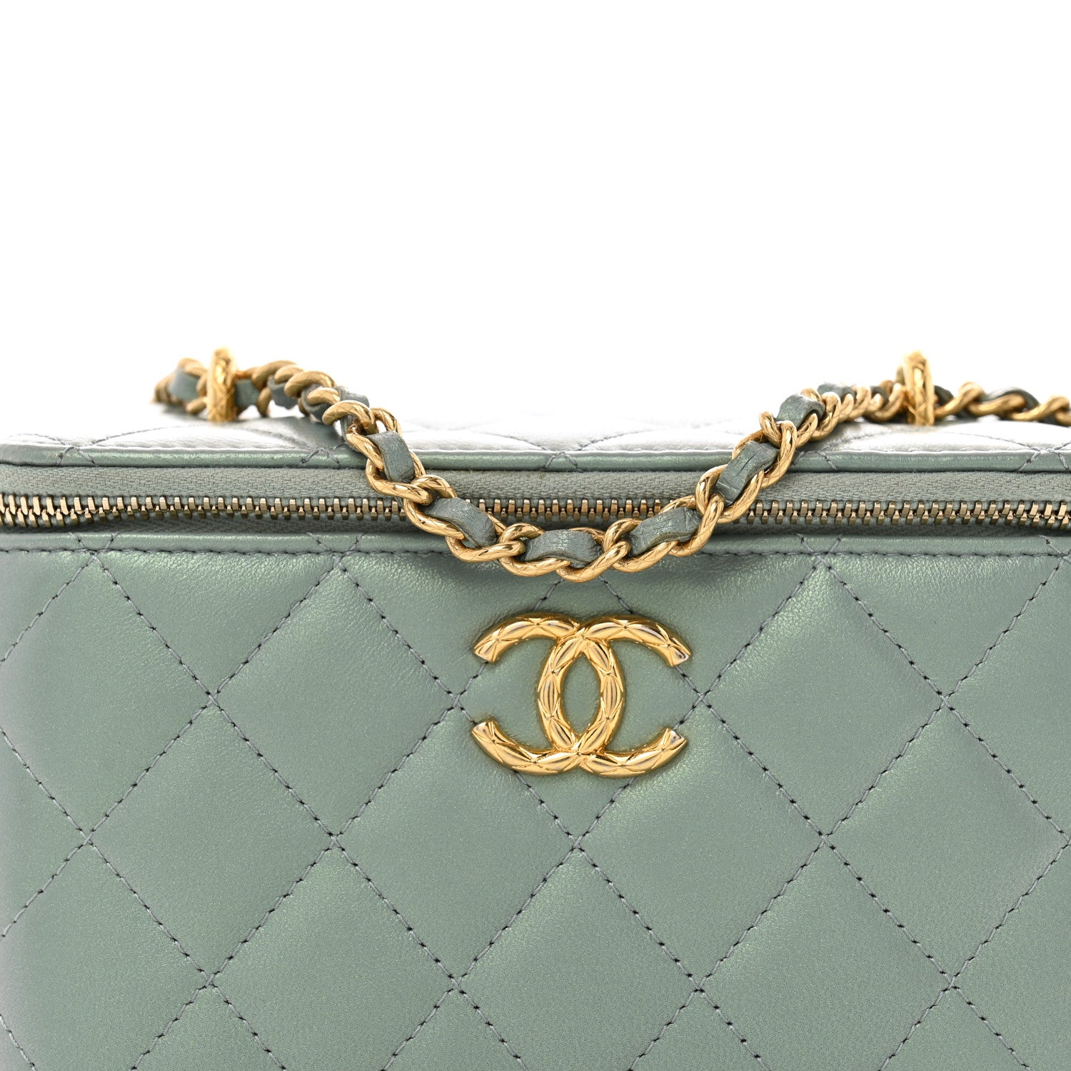 Chanel Metallic Lambskin Quilted Small CC Dynasty Vanity Case With Chain Grey 8 of 12