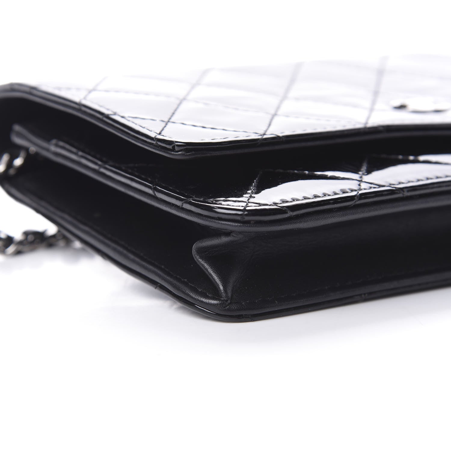 Chanel Patent Quilted Wallet On Chain WOC Black 10 of 15