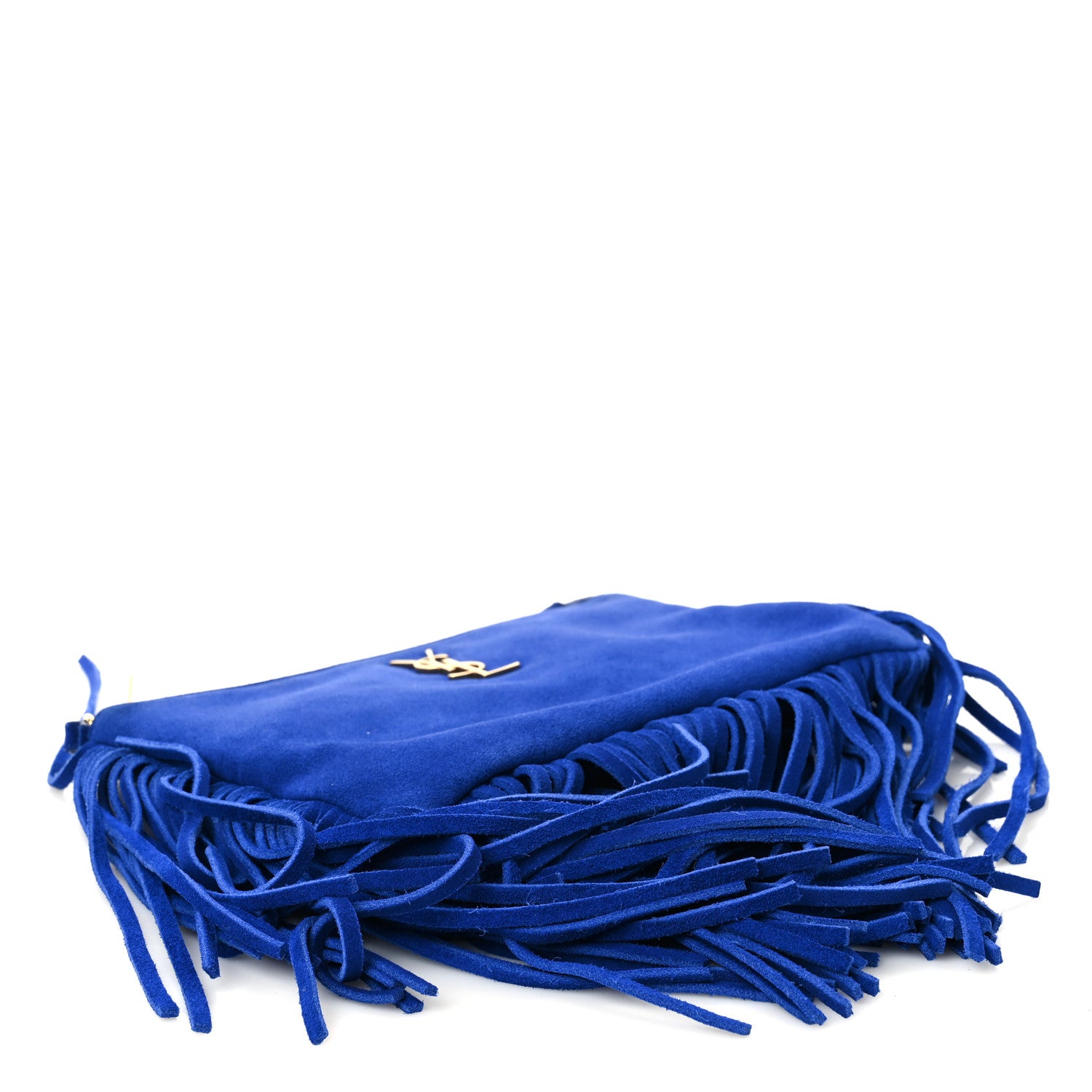 Saint Laurent Suede Calfskin Small Fringe Crossbody Bag Blue 4 of 12