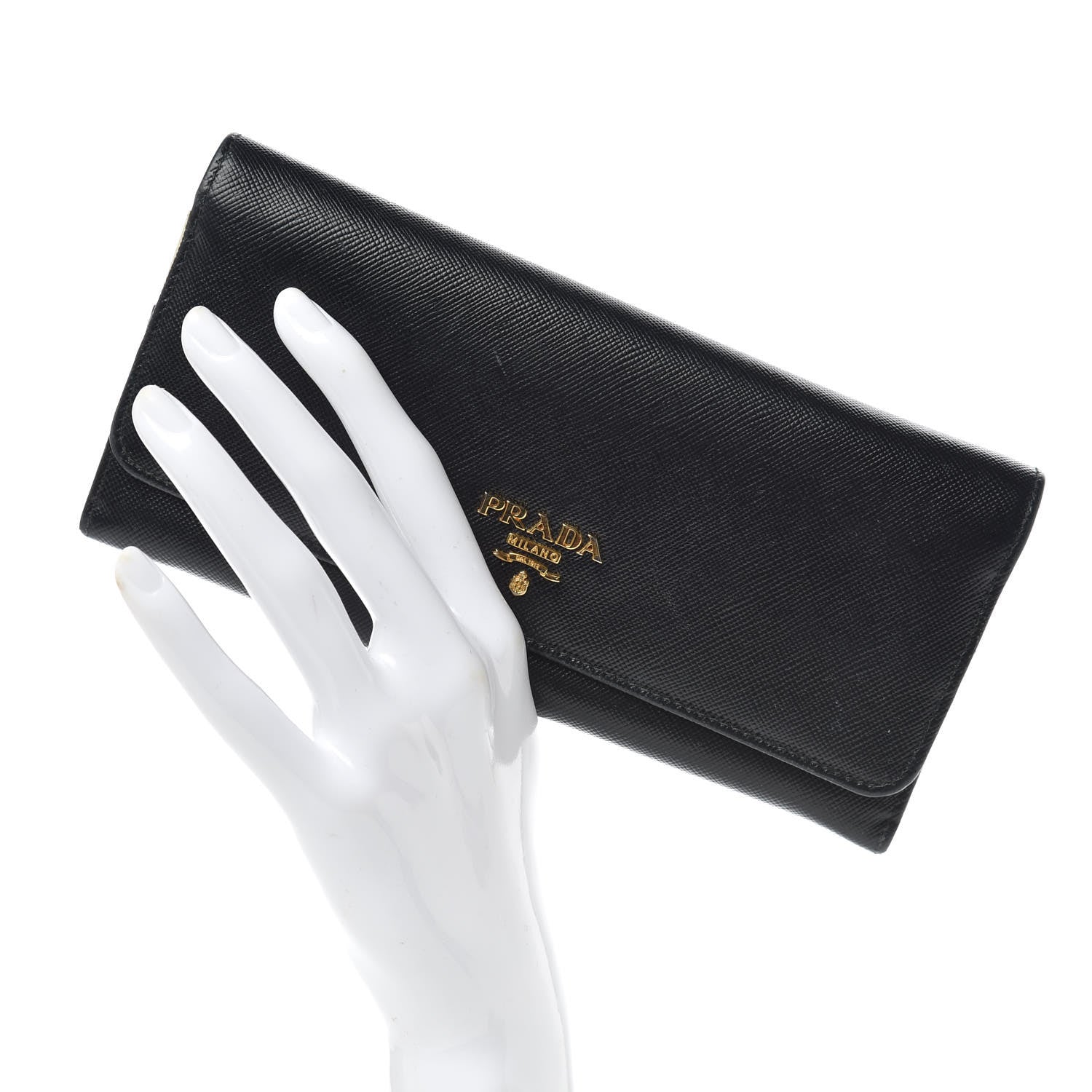 Prada Saffiano Colour Continental Flap Wallet Black Peonia 2 of 11