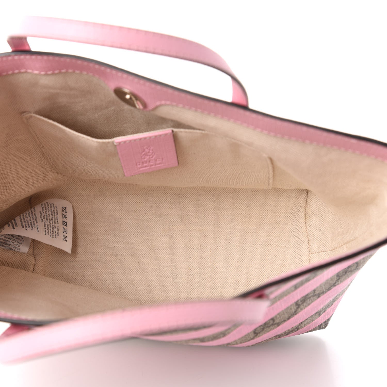 Gucci GG Supreme Monogram Striped Childrens Tote Beige Ebony Pink 5 of 10