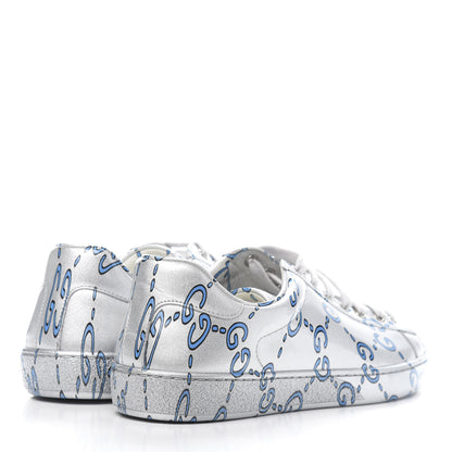 Gucci Miro Rubber Wax GucciGhost Print Mens New Ace Sneakers 7.5 Silver 4 of 7
