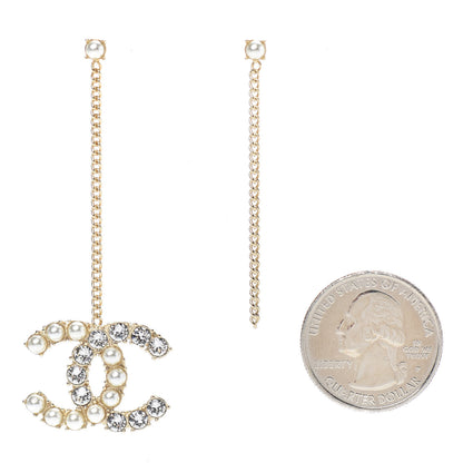 Chanel Crystal Pearl Dazzling Domino Drop Earrings Matte Gold 2 of 4