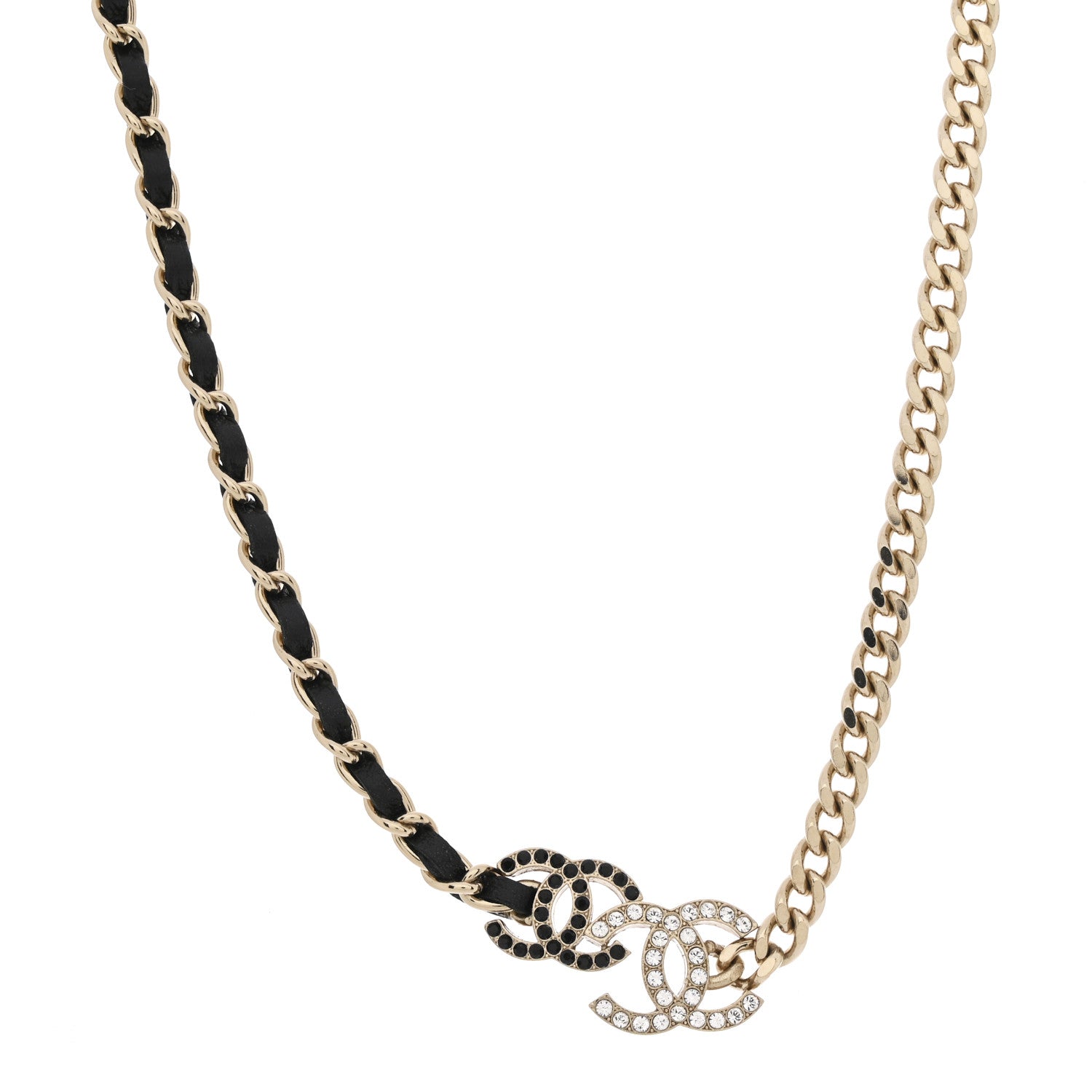 Chanel Lambskin Crystal CC Chain Choker Necklace Black Gold 4 of 6