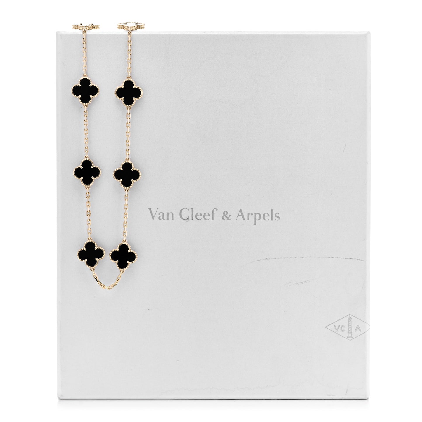 18K Yellow Gold Black Onyx 10 Motifs Vintage Alhambra Necklace