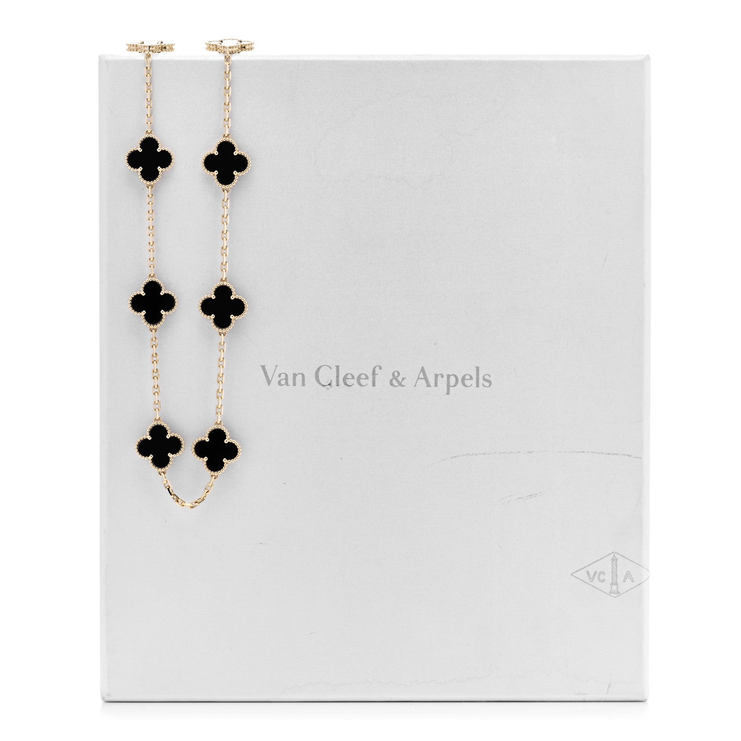 Van Cleef & Arpels 18K Yellow Gold Black Onyx 10 Motifs Vintage Alhambra Necklace 7 of 7