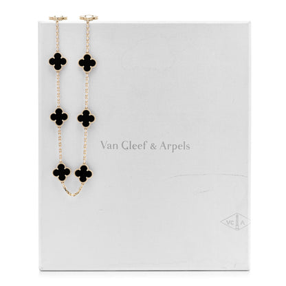 Van Cleef & Arpels 18K Yellow Gold Black Onyx 10 Motifs Vintage Alhambra Necklace 7 of 7