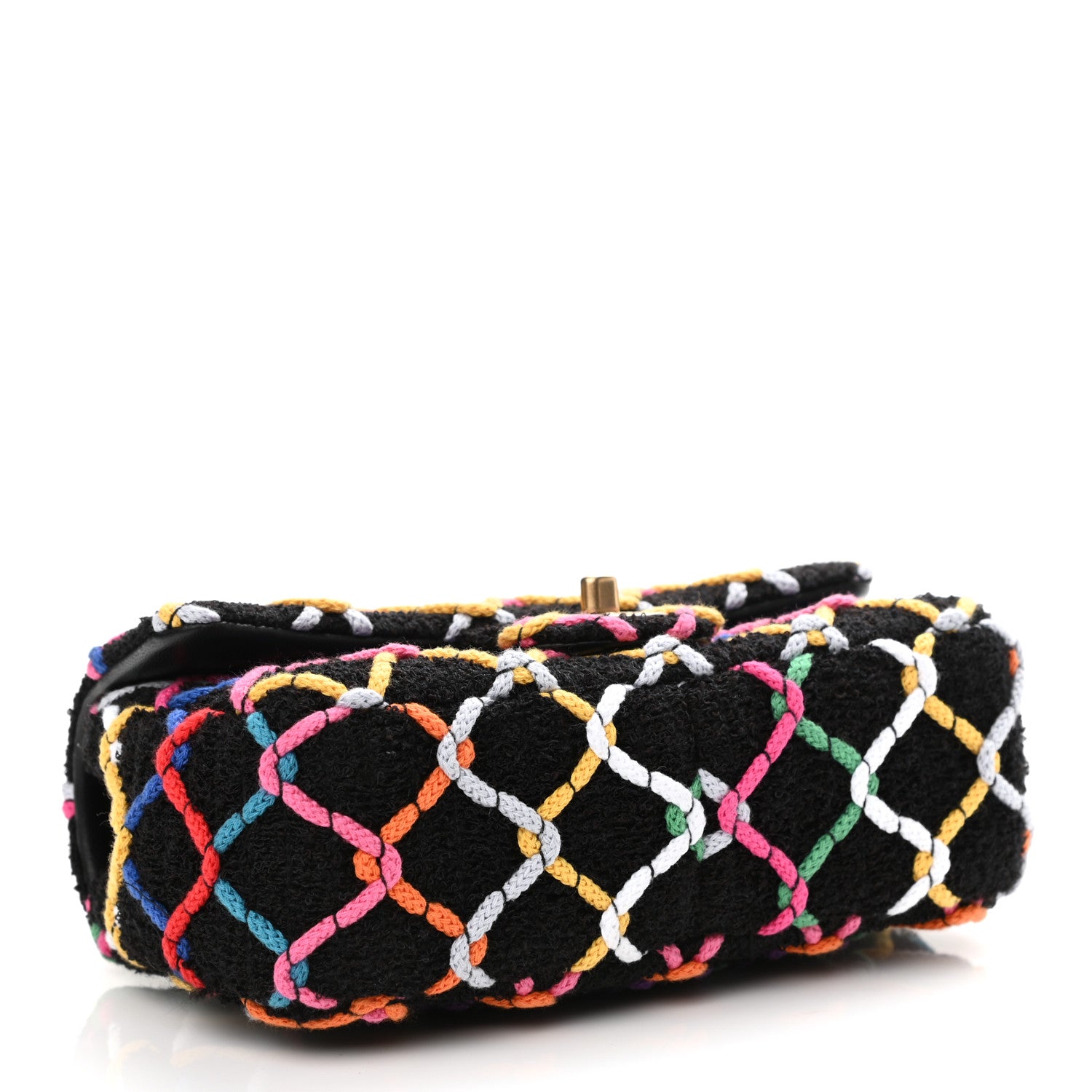 Chanel Tweed Diamond Threaded Mini Rectangular Pearl Crush Flap Black Multicolor 4 of 11