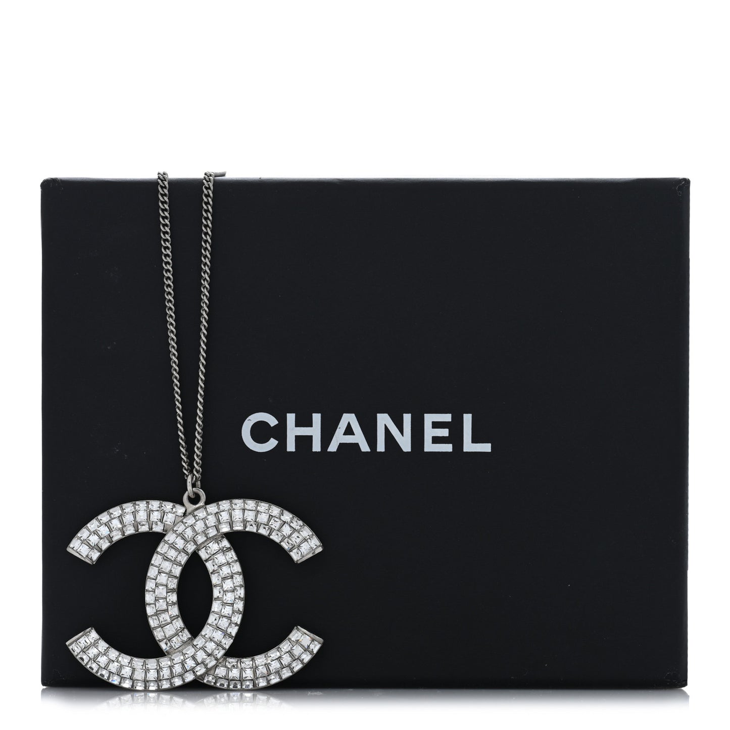 Baguette Crystal Large CC Pendant Necklace Silver