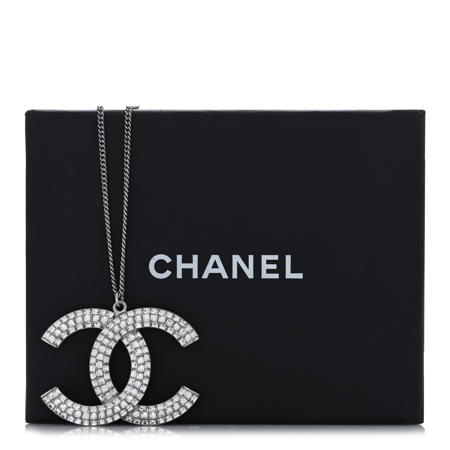 Chanel Baguette Crystal Large CC Pendant Necklace Silver 5 of 5