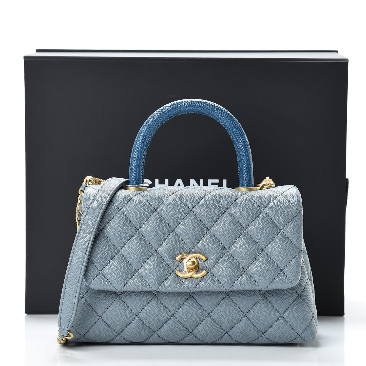 Caviar Lizard Quilted Mini Coco Handle Flap Blue