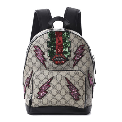 Gucci GG Supreme Monogram Lightning Embroidered Small Day Backpack Black 1 of 10