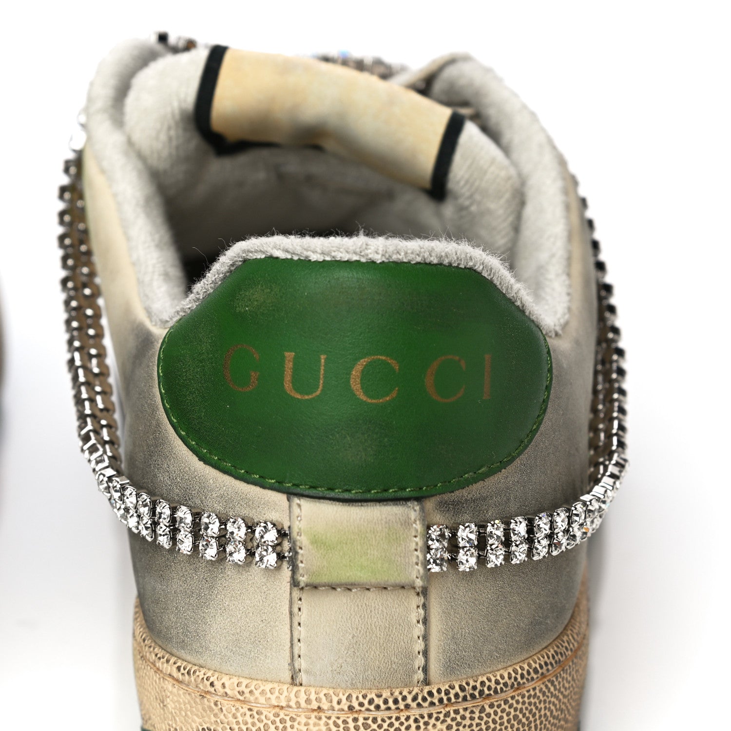 Gucci Nubuck Calfskin Web Removable Crystals Mens Screener Sneakers 9 Dusty Milk New Mystic White 16 of 27