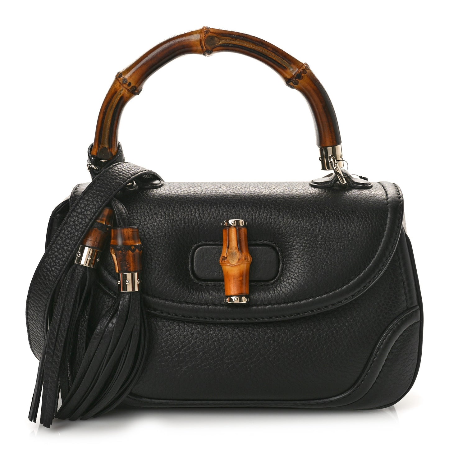 Calfskin Medium New Bamboo Top Handle Bag Black