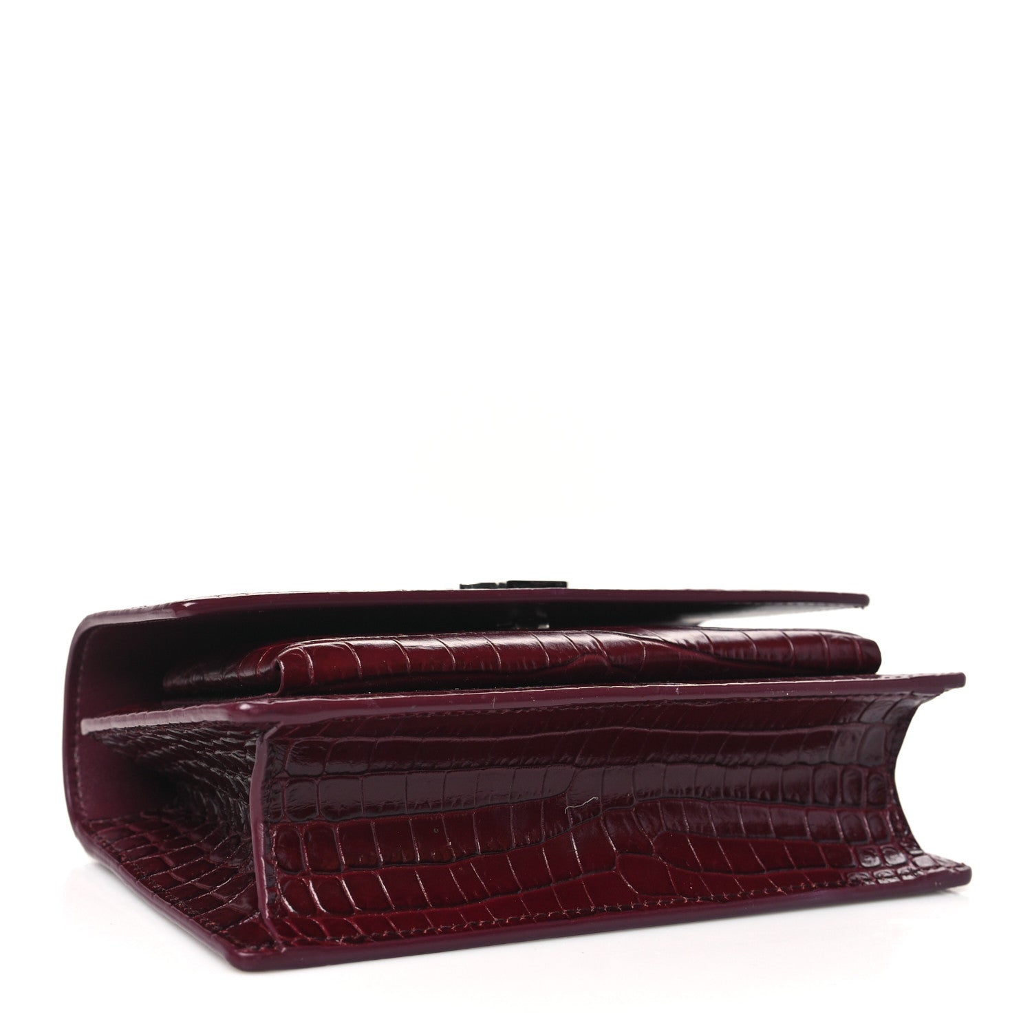 Saint Laurent Calfskin Crocodile Embossed Monogram Sunset Chain Wallet Rouge Legion 4 of 12