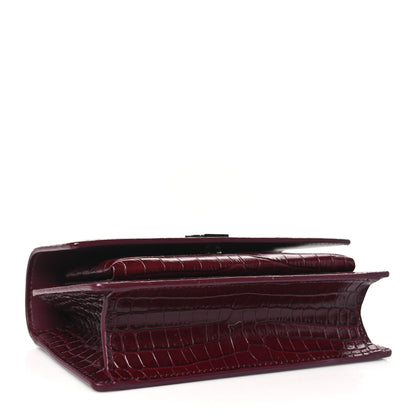 Saint Laurent Calfskin Crocodile Embossed Monogram Sunset Chain Wallet Rouge Legion 4 of 12