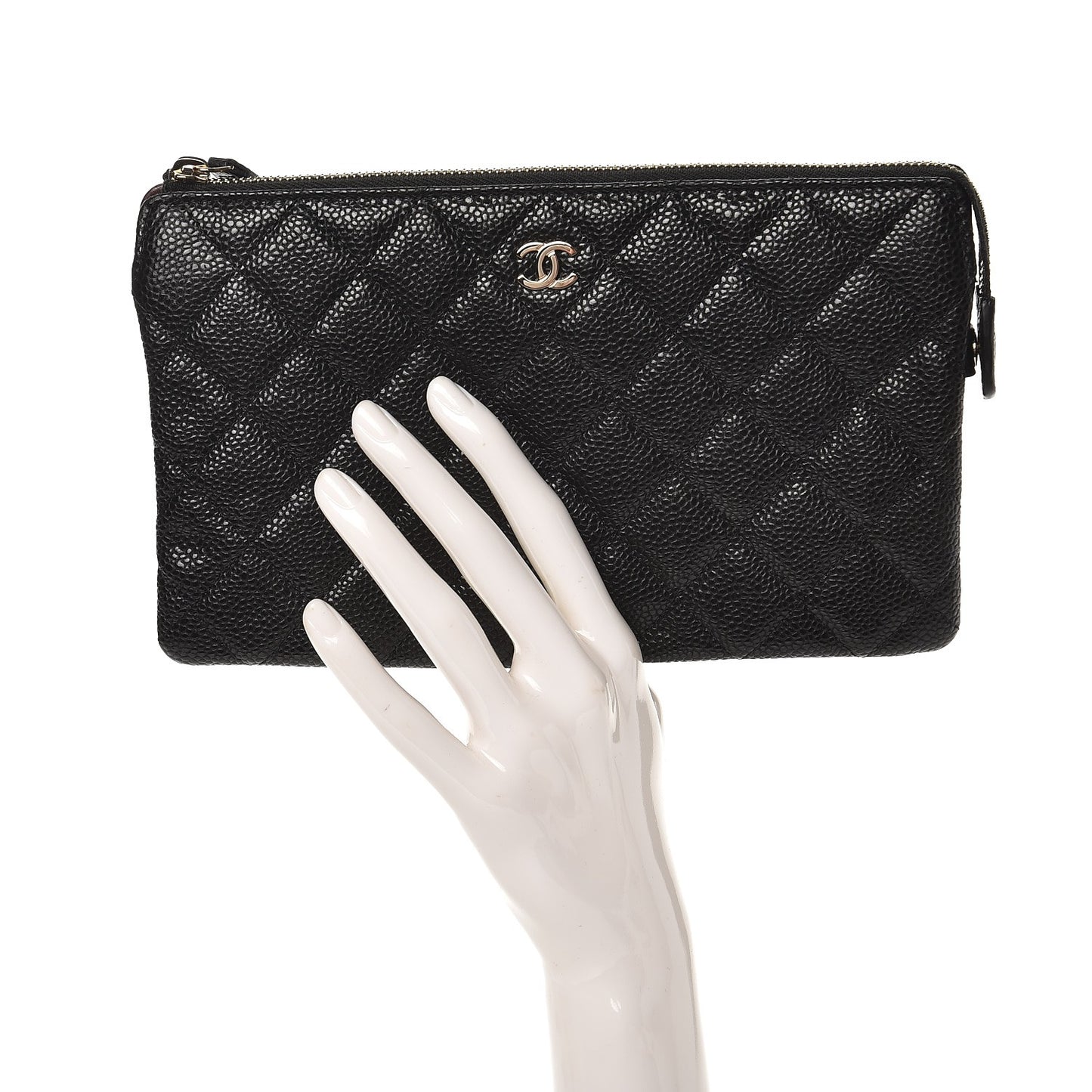 Caviar Quilted Large Zipped Clutch Black