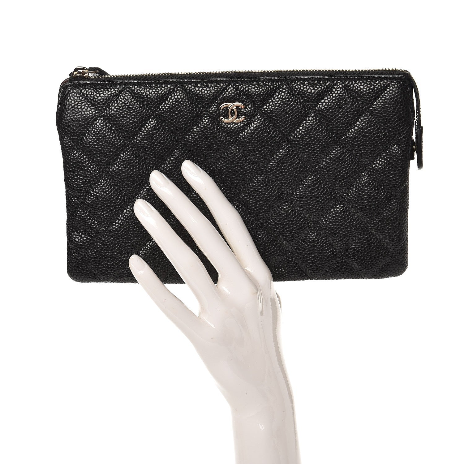 Chanel Caviar Quilted Large Zipped Clutch Black 2 of 9