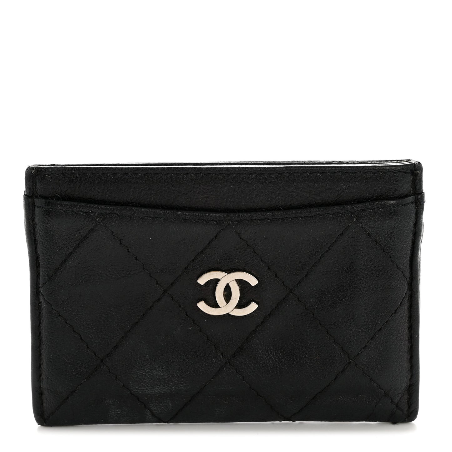 Goatskin Quilted Card Holder Black