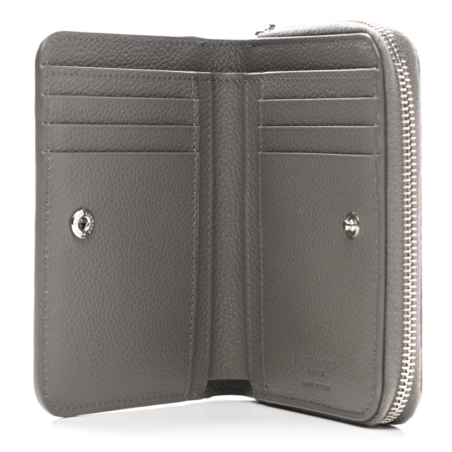 Grained Calfskin Rive Gauche Compact Zip Around Wallet Fog