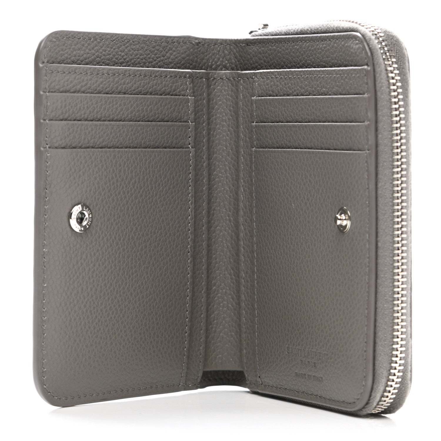 Saint Laurent Grained Calfskin Rive Gauche Compact Zip Around Wallet Fog 6 of 8