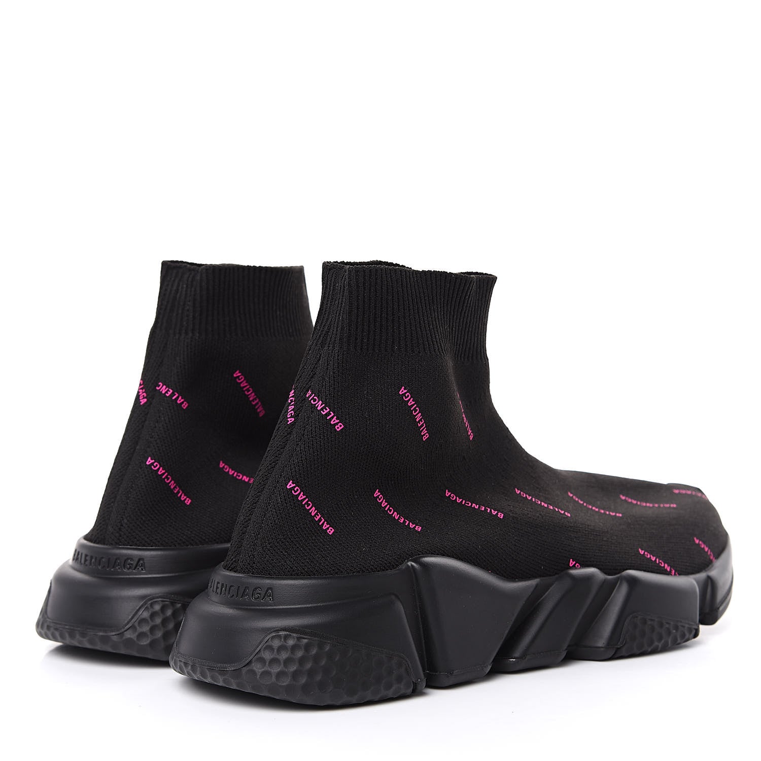 Balenciaga Neoprene Knit Allover Logo Womens Speed Sneakers 38 Black Fuchsia 4 of 7