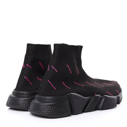 Balenciaga Neoprene Knit Allover Logo Womens Speed Sneakers 38 Black Fuchsia 4 of 7