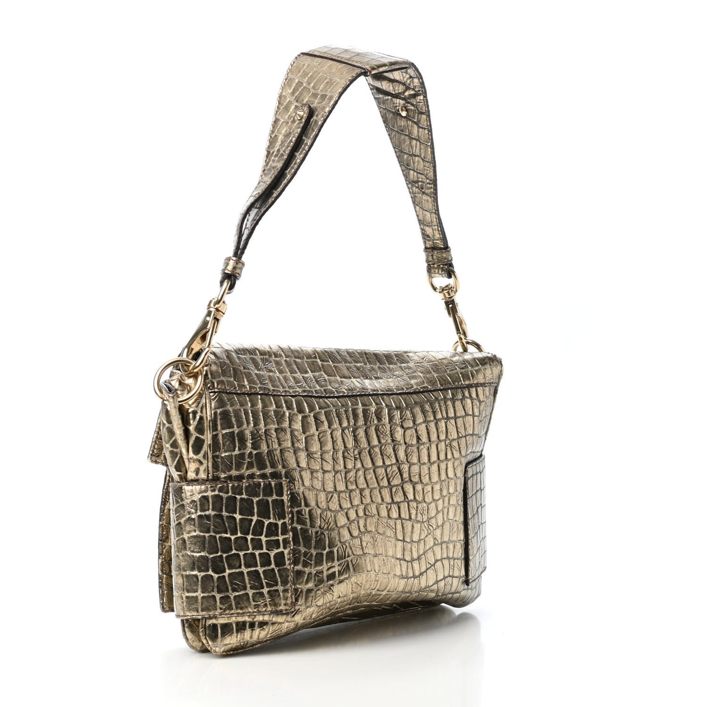 Calfskin Crocodile Embossed Melancholia Shoulder Bag Gold