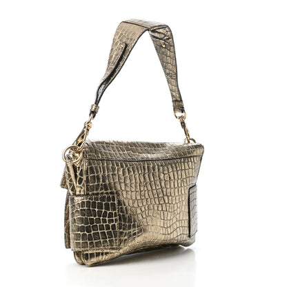 Givenchy Calfskin Crocodile Embossed Melancholia Shoulder Bag Gold 2 of 4