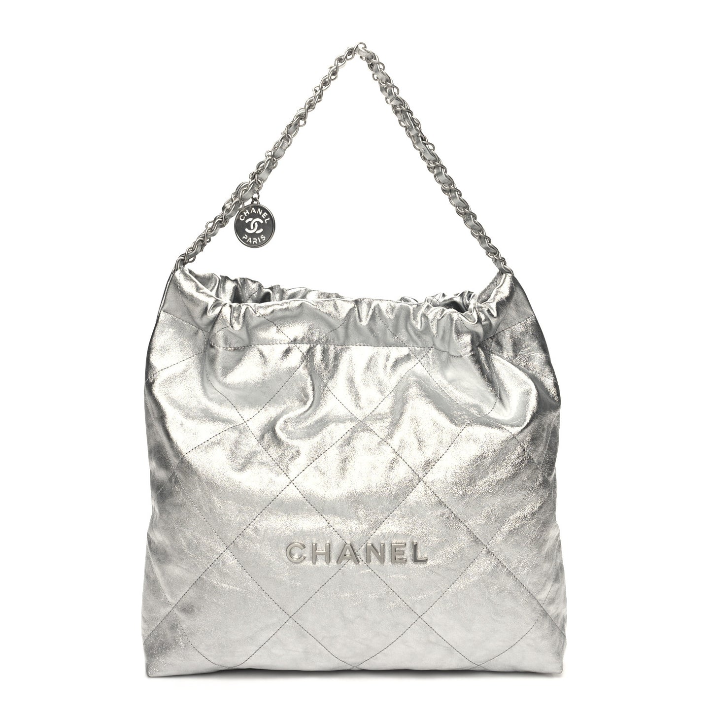 Metallic Calfskin Quilted Chanel 22 Silver