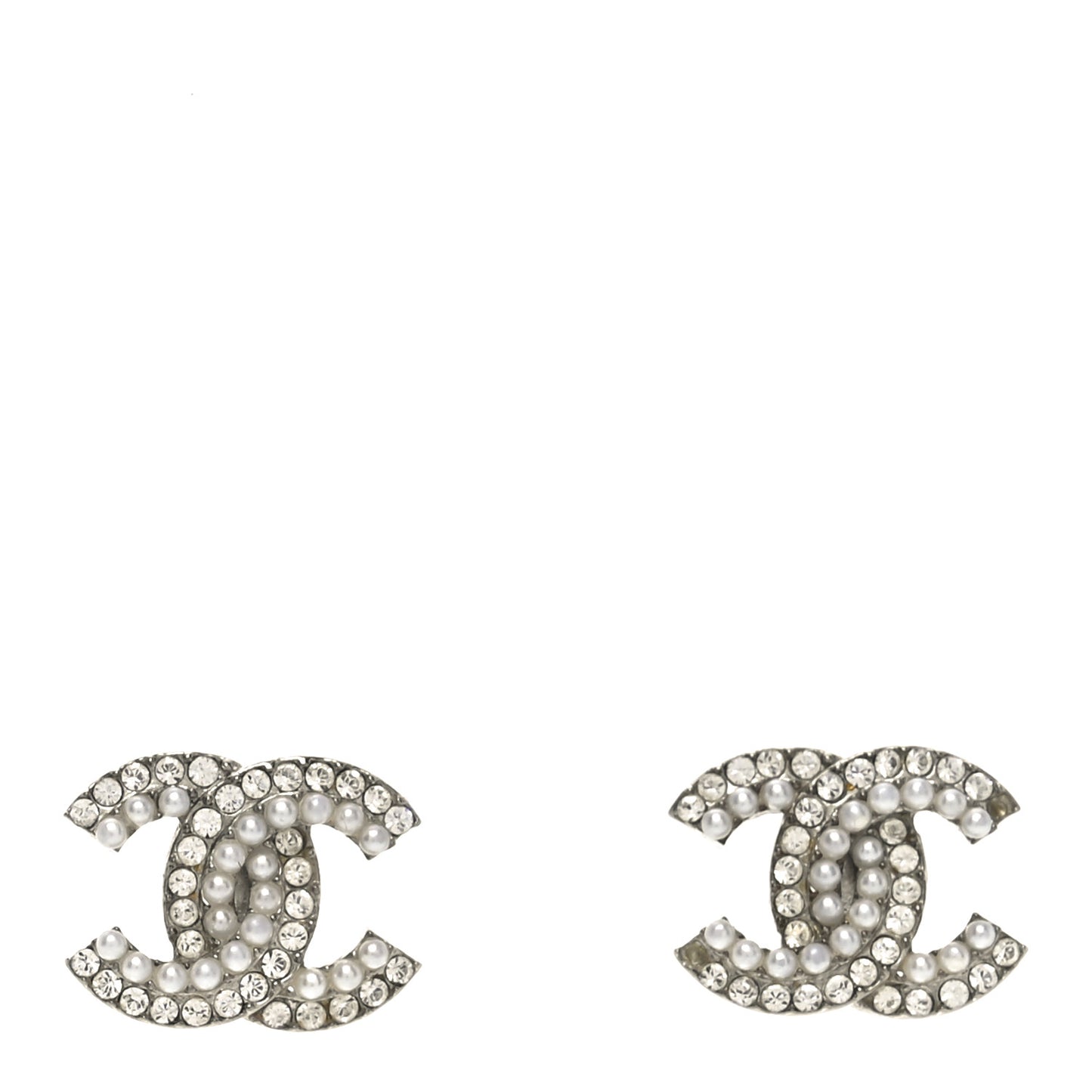 Crystal Pearl CC Earrings Silver