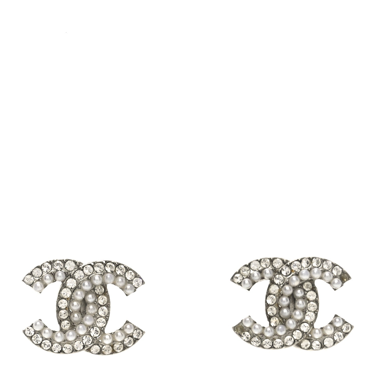 Chanel Crystal Pearl CC Earrings Silver 1 of 5