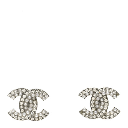 Chanel Crystal Pearl CC Earrings Silver 1 of 5