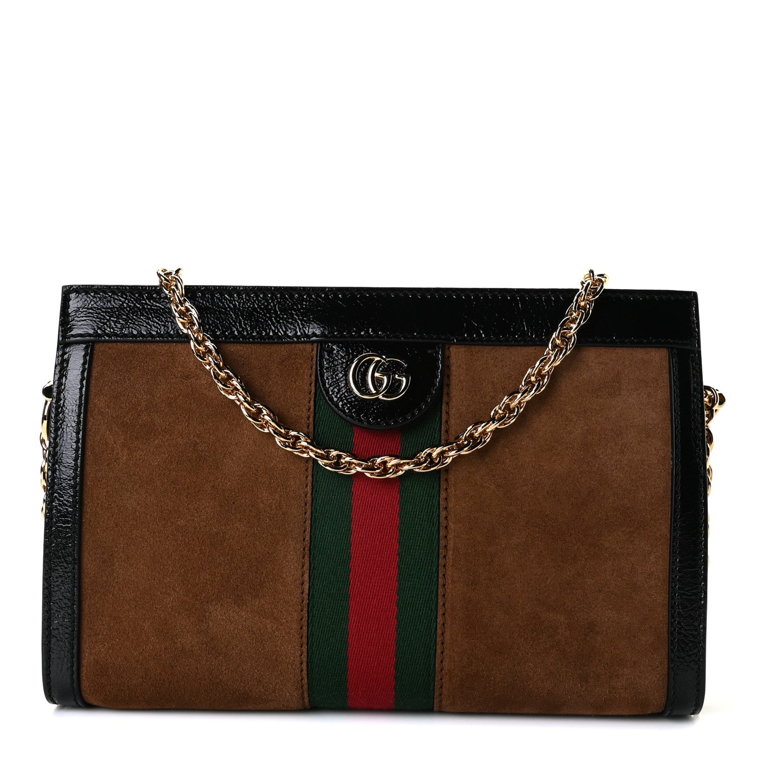 Gucci Suede Patent Web Small Ophidia Chain Shoulder Bag Nocciola Black 1 of 7