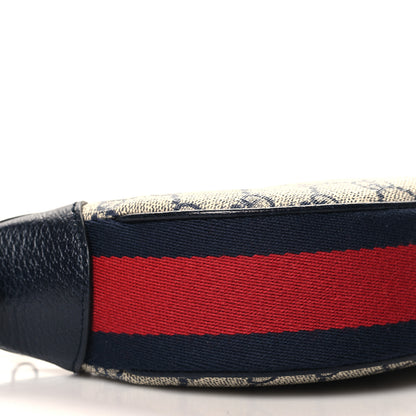 Gucci GG Supreme Monogram Textured Dollar Calfskin Web Mini Ophidia Half Moon Hobo Beige Blue 9 of 12