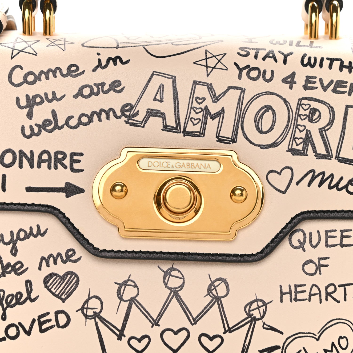 Dolce & Gabbana Calfskin Graffiti Printed Welcome Satchel White Black 8 of 10