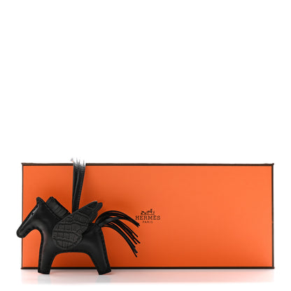 Hermes Milo Lambskin Matte Alligator Touch Grigri Rodeo Pegase Horse Bag Charm PM Black 5 of 5
